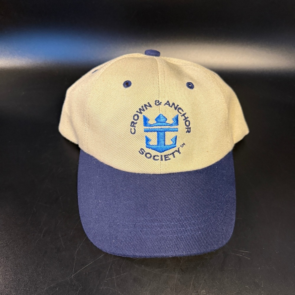Royal Caribbean Crown & Anchor Society Hat Tan Navy Blue Adjustable Baseball Cap